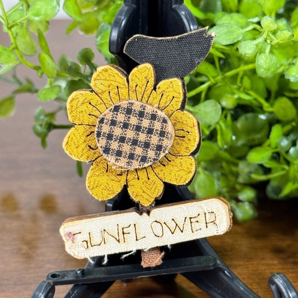 Wood Sunflower Pin Brooch Crow 2.25" Wooden Handmade
